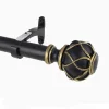 Black Gold Adjustable Curtain Rod With Round Netted Finials Metal Expandable Rods