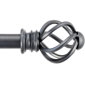 Charcoal Adjustable Curtain Rod With Twisted Cage Decorative Finials
