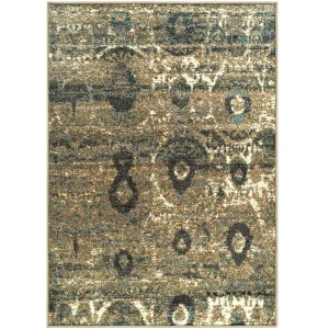 Modern Distressed Area Rug Abstract Geometric Blue