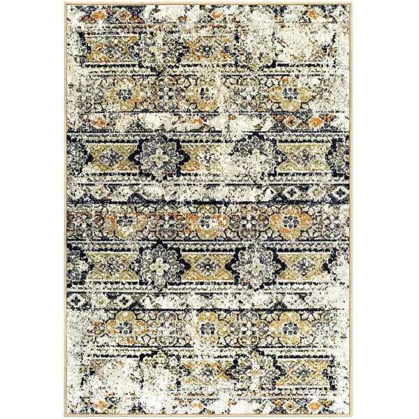 Vintage Distressed Area Rug With Floral Motif Cream 8 X 10 Feet