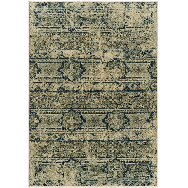 Vintage Distressed Area Rug With Floral Motif Navy Blue 8 X 10 Feet