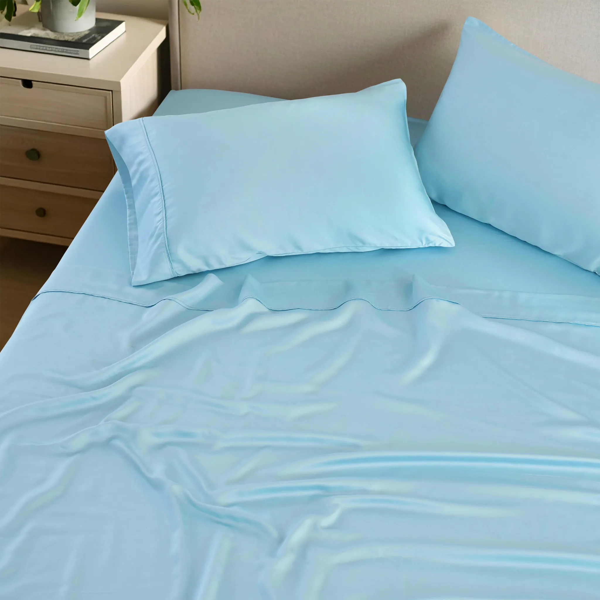 Oversized Bamboo Rayon Sheet Set Luxury Bedding Light Blue