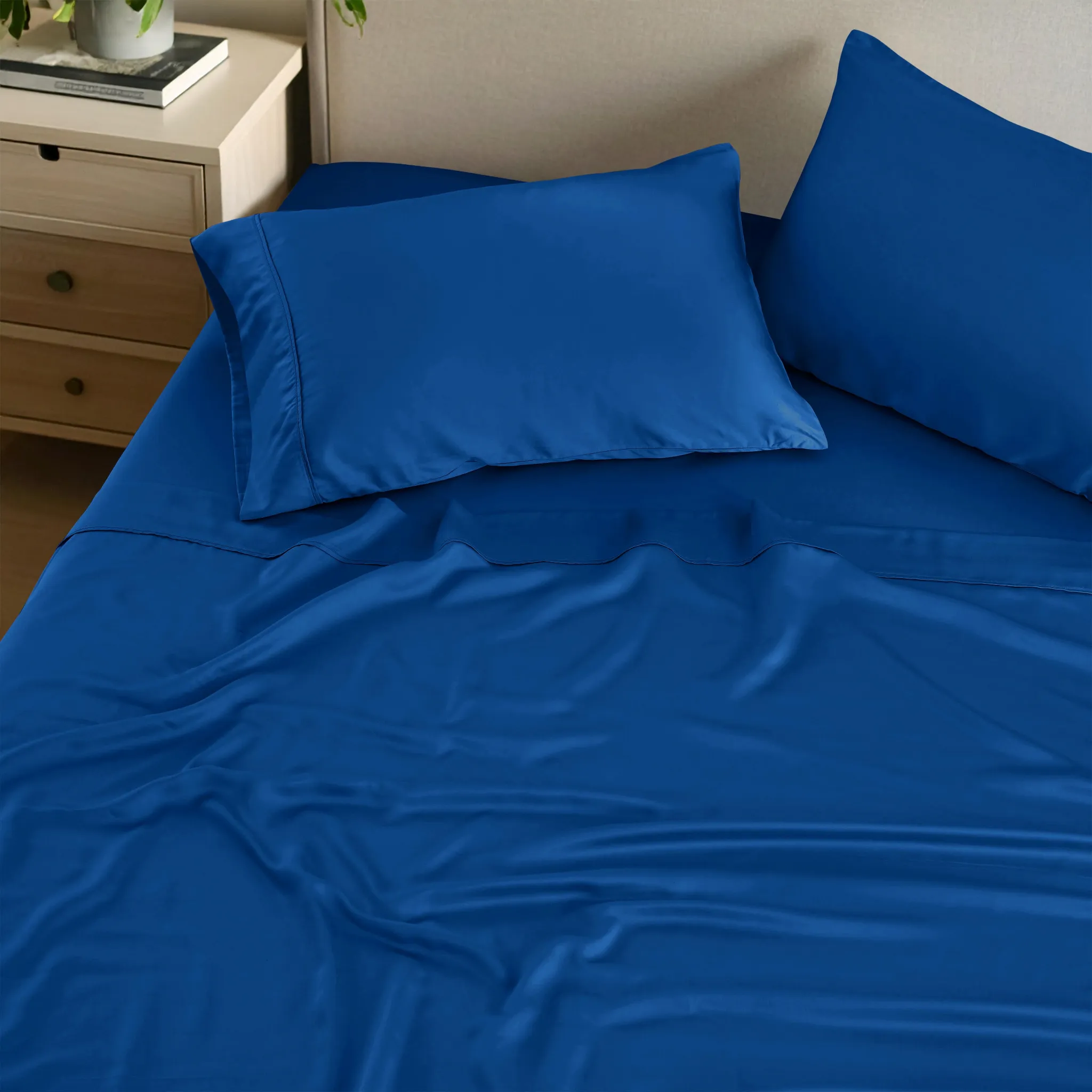 Oversized Bamboo Rayon Sheet Set Luxury Bedding Smoke Blue