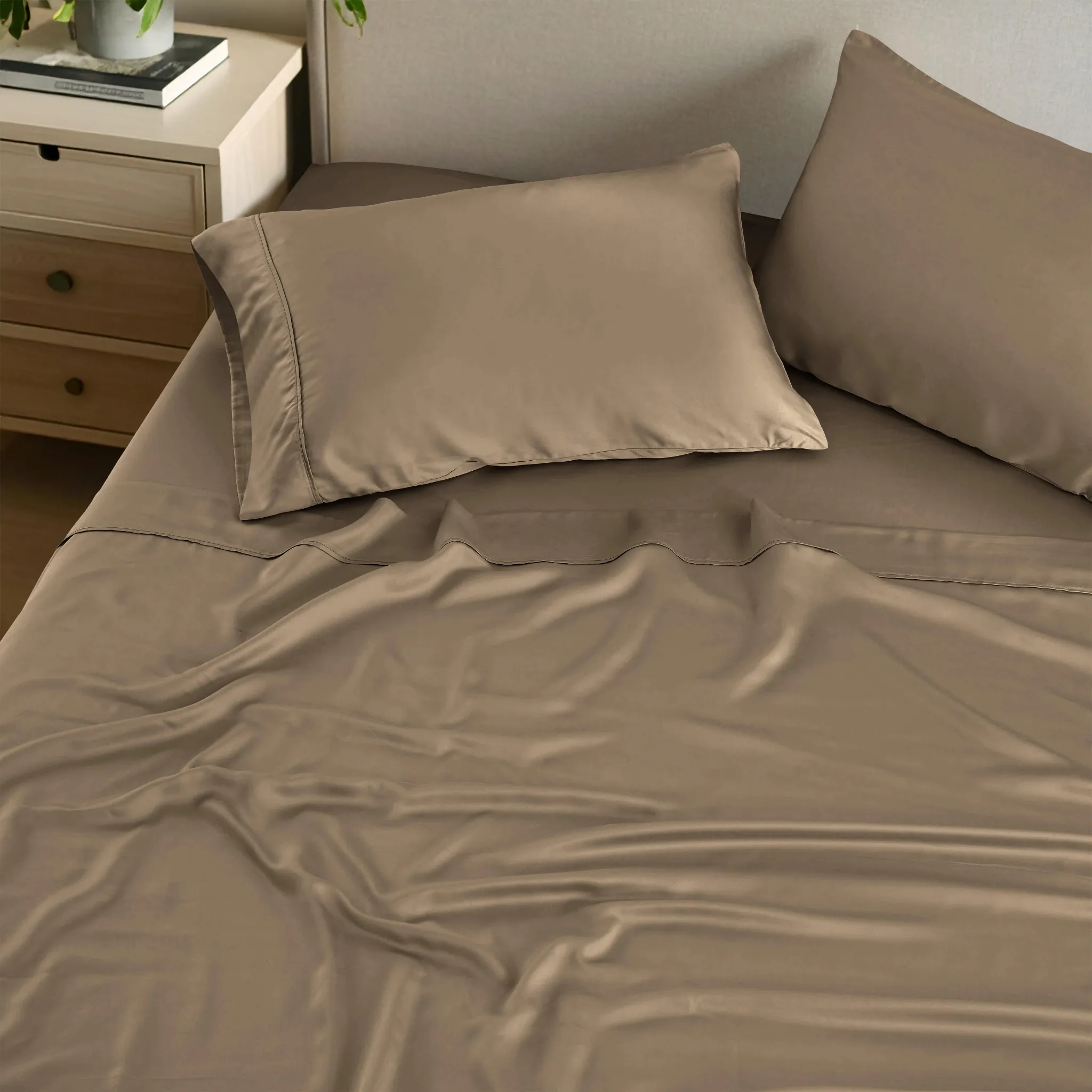 Oversized Bamboo Rayon Sheet Set Luxury Bedding Taupe