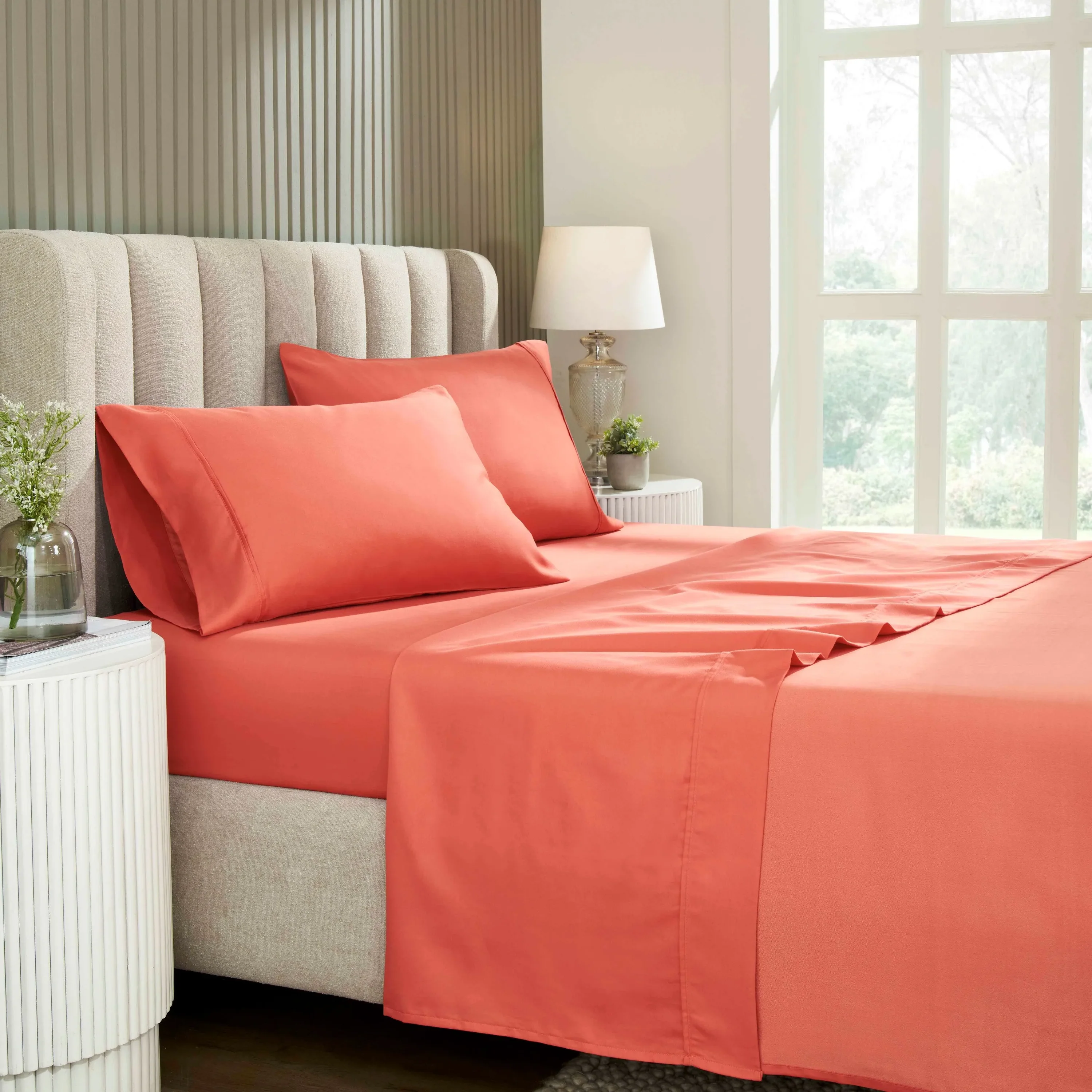 1200 Thread Count Cotton Microfiber Sheet Set Coral