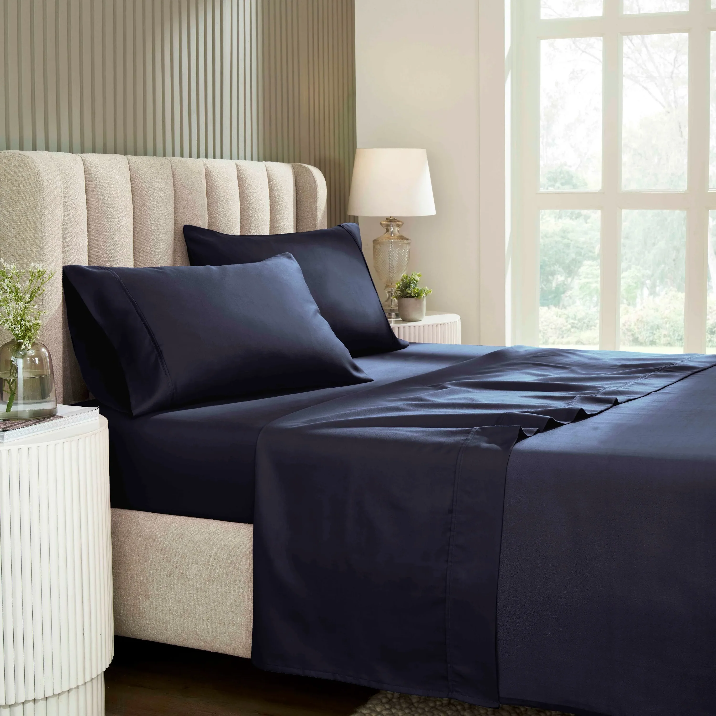 1200 Thread Count Cotton Microfiber Sheet Set Navy Blue