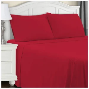 Flannel Bed Sheet Set Cotton Sheets Pillowcases Burgundy