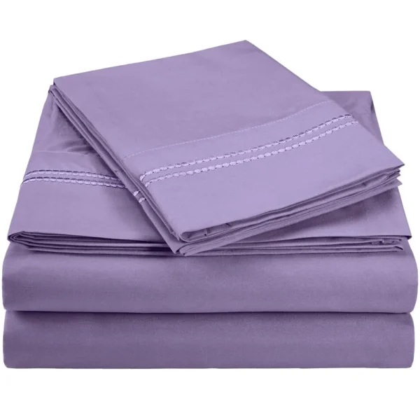 Lilac Microfiber Bed Sheets Set With 2 Line Dotted Embroidery
