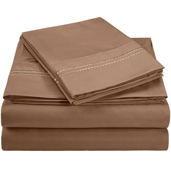 Taupe Microfiber Bed Sheets Set With 2 Line Dotted Embroidery