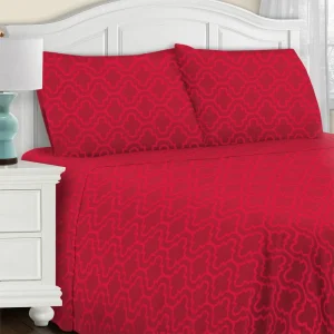 Trellis Flannel Bed Sheet Set Cotton Sheets Pillowcases Burgundy