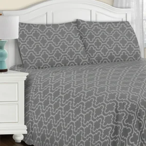 Trellis Flannel Bed Sheet Set Cotton Sheets Pillowcases Grey