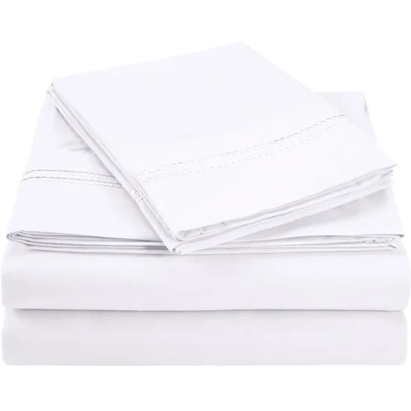 White Microfiber Bed Sheets Set With 2 Line Dotted Embroidery
