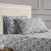 Trellis Flannel Bed Sheet Set Cotton Grey