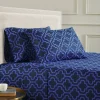Trellis Flannel Bed Sheet Set Cotton Navy Blue