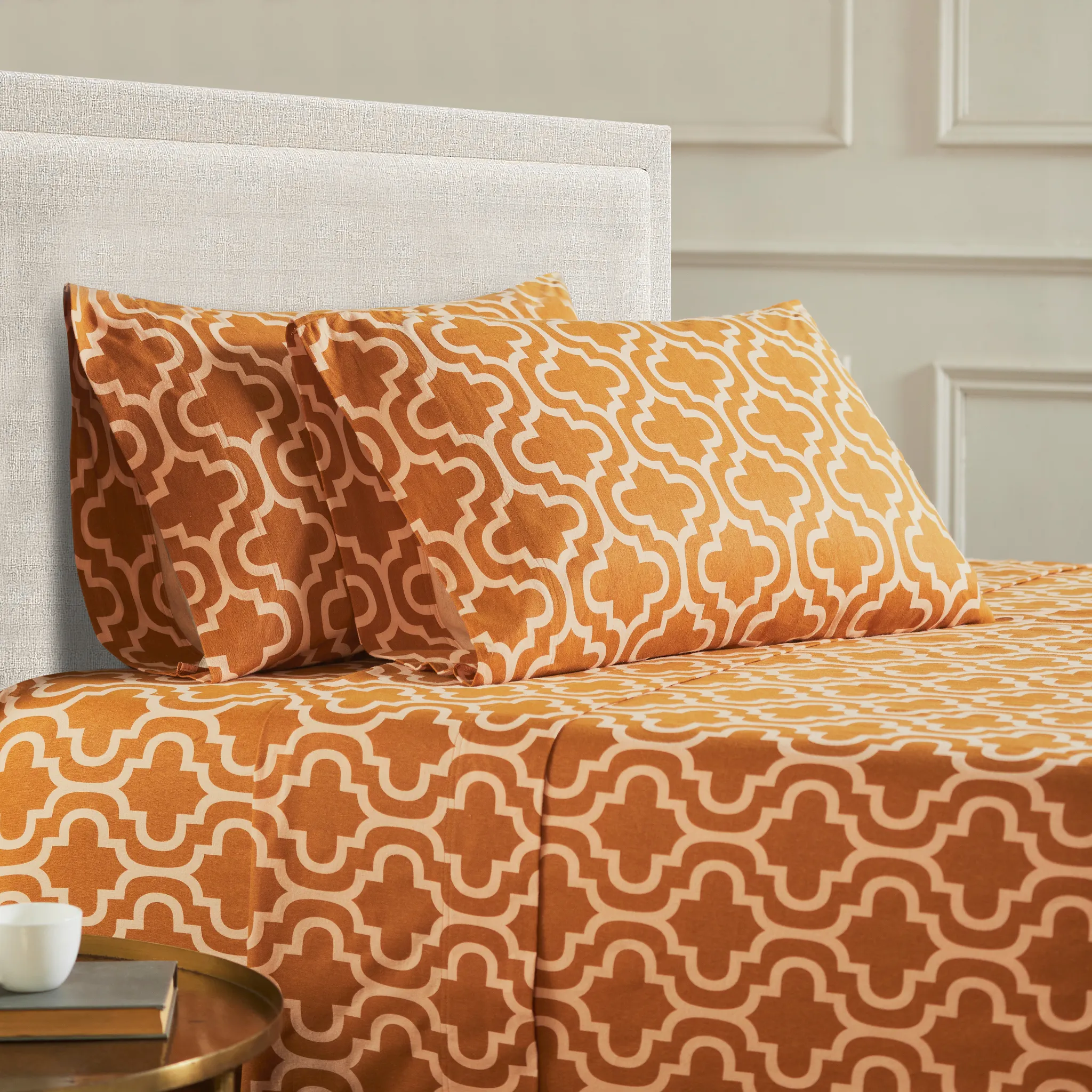 Trellis Flannel Bed Sheet Set Cotton Pumpkin