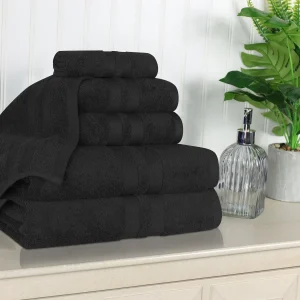 500 Gsm Cotton Towel Set Of 6 Quick Drying Bath Towels Black