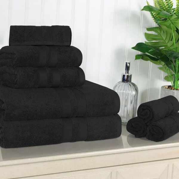 500 Gsm Cotton Towel Set Of 8 Quick Drying Bath Towels Black