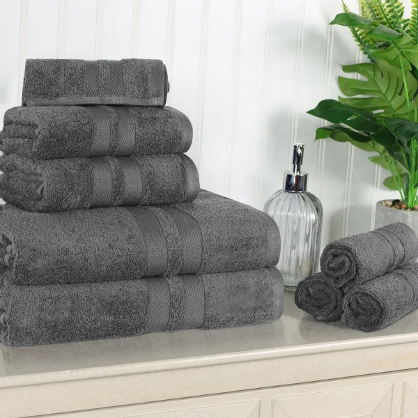 500 Gsm Cotton Towel Set Of 8 Quick Drying Bath Towels Charcoal Grey