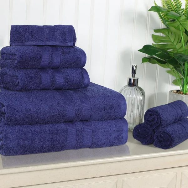 500 Gsm Cotton Towel Set Of 8 Quick Drying Bath Towels Navy Blue