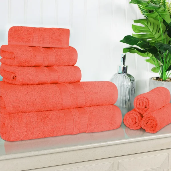 500 Gsm Cotton Towel Set Of 8 Quick Drying Bath Towels Tangerine