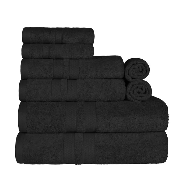 500 Gsm Cotton Towel Set Of 8 Soft Absorbent Hand Face Bath Towels Black