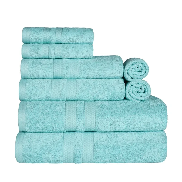 500 Gsm Cotton Towel Set Of 8 Soft Absorbent Hand Face Bath Towels Cyan
