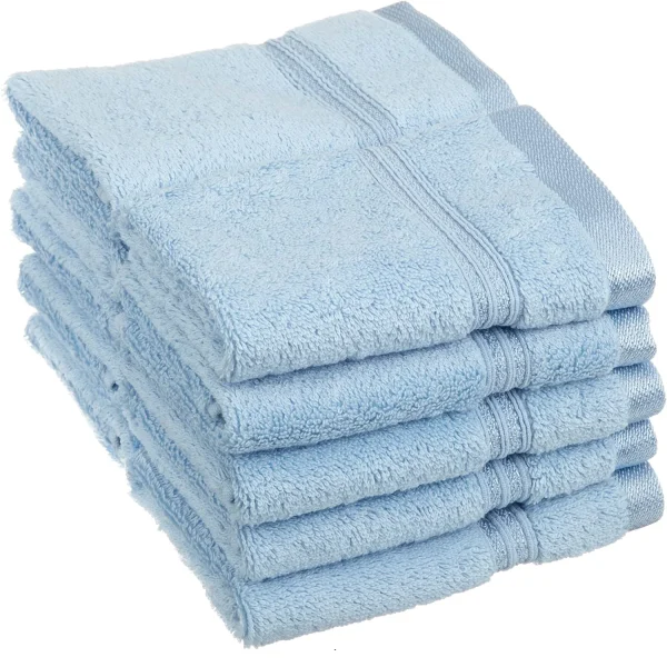 600 Gsm Egyptian Cotton Face Towel Set Of 10 Soft Plush Facecloths Light Blue