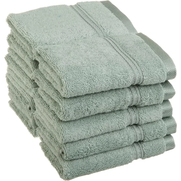 600 Gsm Egyptian Cotton Face Towel Set Of 10 Soft Plush Facecloths Sage