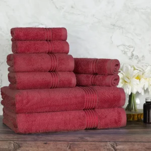 600 Gsm Egyptian Cotton Towel Set Of 8 Plush Absorbent Burgundy