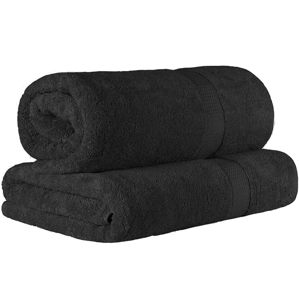900 Gsm Egyptian Cotton Bath Sheet Set Of 2 Oversized Body Towels Black