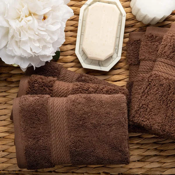 900 Gsm Egyptian Cotton Face Cloths Set Chocolate Brown