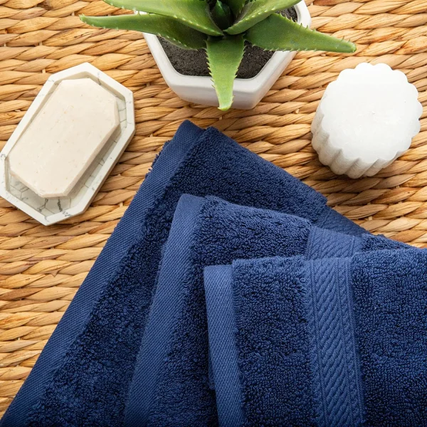 900 Gsm Egyptian Cotton Towel Set Of 3 Soft Plush Towels Navy Blue