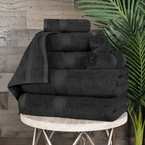 900 Gsm Egyptian Cotton Towel Set Of 8 Thick Bath Towels Black