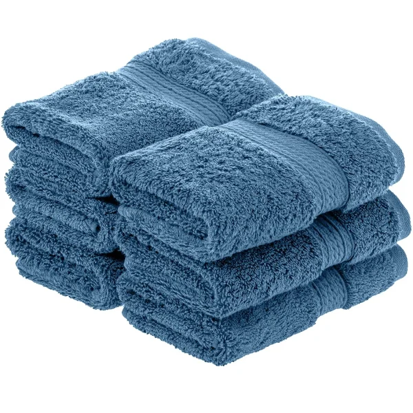 Egyptian Cotton Face Towel Set Of 6 900 Gsm Plush Absorbent Washcloths Denim Blue