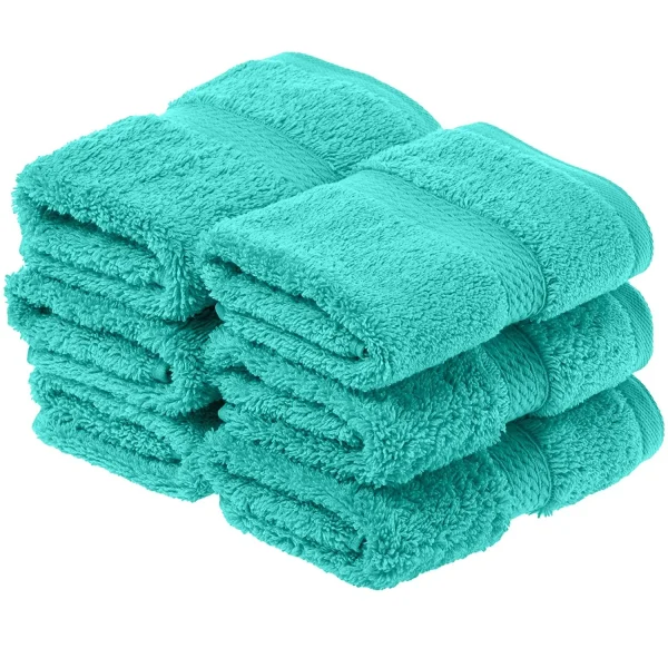 Egyptian Cotton Face Towel Set Of 6 900 Gsm Plush Absorbent Washcloths Turquoise