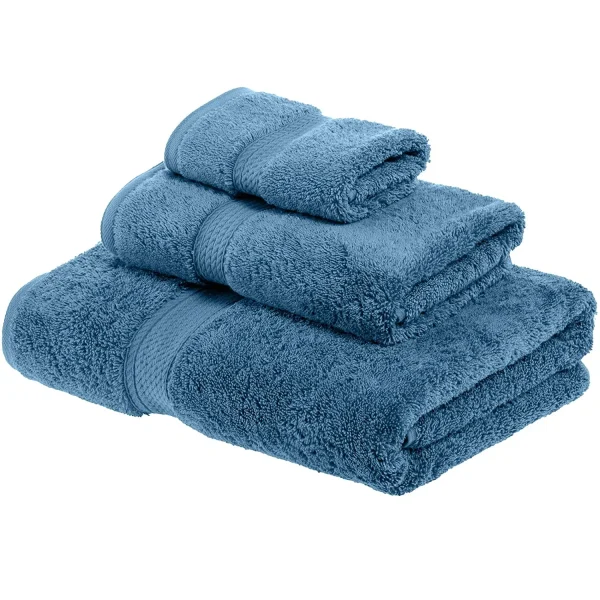 Egyptian Cotton Towel Set Of 3 900 Gsm Plush Absorbent Bath Towels Denim Blue
