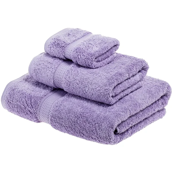 Egyptian Cotton Towel Set Of 3 900 Gsm Plush Absorbent Bath Towels Purple