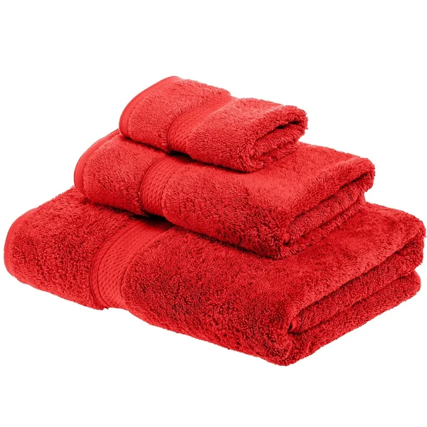 Egyptian Cotton Towel Set Of 3 900 Gsm Plush Absorbent Bath Towels Red
