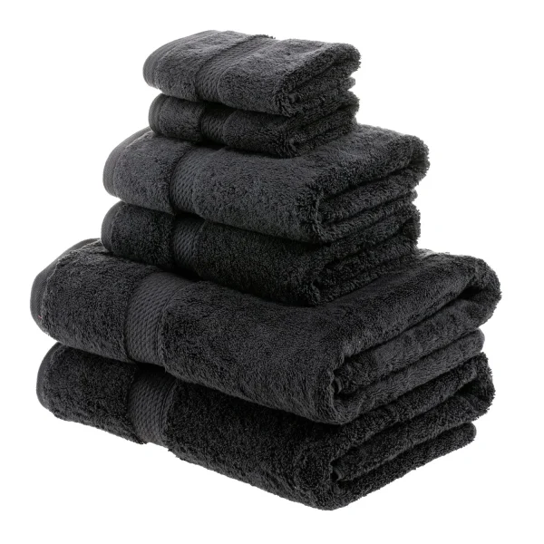 Egyptian Cotton Towel Set Of 6 900 Gsm Plush Absorbent Bath Towels Black