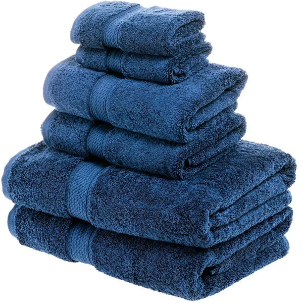 Egyptian Cotton Towel Set Of 6 900 Gsm Plush Absorbent Bath Towels Navy Blue