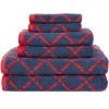 550 Gsm Long Staple Cotton Towel Set Of 6 Red Navy Blue
