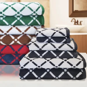 550 Gsm Long Staple Cotton Towel Set Of 6 Reversible Diamond Lattice Pattern