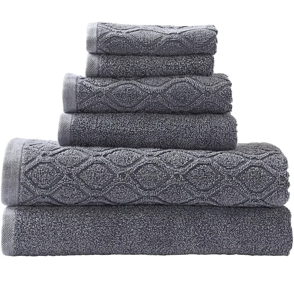 Denim Washed Bath Towels Set 550 Gsm Cotton Navy Blue