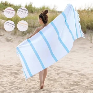460 Gsm Cotton Oversize Fouta Towel Quick Dry Cabana Stripe Beach Towels With Fringes