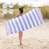 Oversize Cotton Fouta Towel Set, Quick Dry Cabana Stripe Beach Towels With Fringes