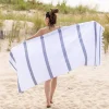 460 Gsm Cotton Oversize Fouta Towel Quick Dry Cabana Stripe Beach Towels With Fringes Black