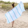 460 Gsm Cotton Oversize Fouta Towel Quick Dry Cabana Stripe Beach Towels With Fringes Cyan