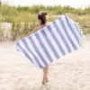 460 Gsm Cotton Oversize Fouta Towel Quick Dry Cabana Stripe Beach Towels With Fringes Dusky Blue