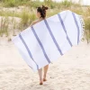 460 Gsm Cotton Oversize Fouta Towel Quick Dry Cabana Stripe Beach Towels With Fringes Navy Blue