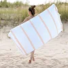 460 Gsm Cotton Oversize Fouta Towel Quick Dry Cabana Stripe Beach Towels With Fringes Yellow